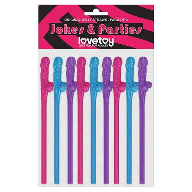 Lovetoy Blue Pink And Purple Pack Of 9 Realistic Willy Straws - Peaches and Screams