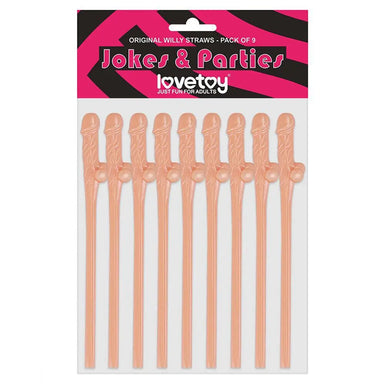 Lovetoy Flesh Pink Pack Of 9 Realistic Willy Straws - Peaches and Screams