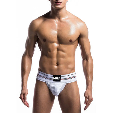 Male White Fetish Classic Wide Jockstrap With Elastic Waistline - Large - Peaches and Screams