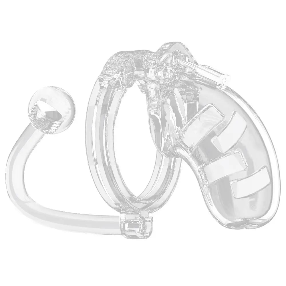 Man Cage 10 Male 3.5 Inch Clear Chastity Cage with Anal Butt Plug - Peaches and Screams