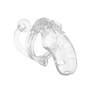 Man Cage 10 Male 3.5 Inch Clear Chastity Cage With Anal Butt Plug - Peaches and Screams