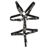 Mens leather adjustable harness with cock ring and buckles - peaches and screams