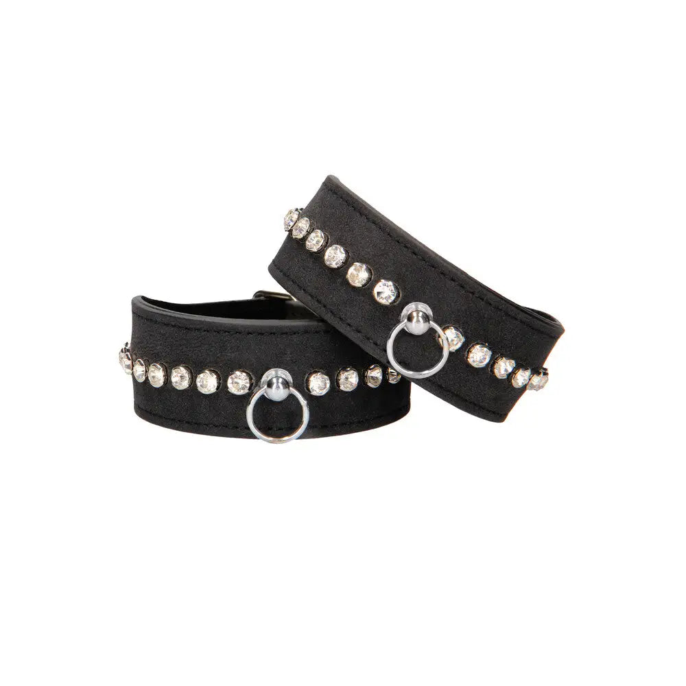 Ouch faux leather diamond studded wrist cuffs with buckles - peaches and screams
