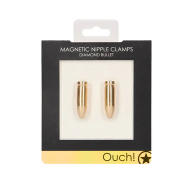 Ouch Stainless Steel Gold Magnetic Nipple Clamps With Diamond Bullet - Peaches and Screams