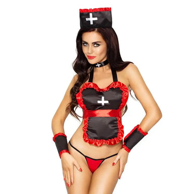 Passion Siena Sexy Black Nurse Costume With Red Trim For Women - S/M - Peaches and Screams