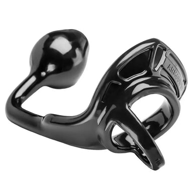 Perfect Fit Black Medium Anal Butt Plug With Cock And Ball Ring - Peaches and Screams