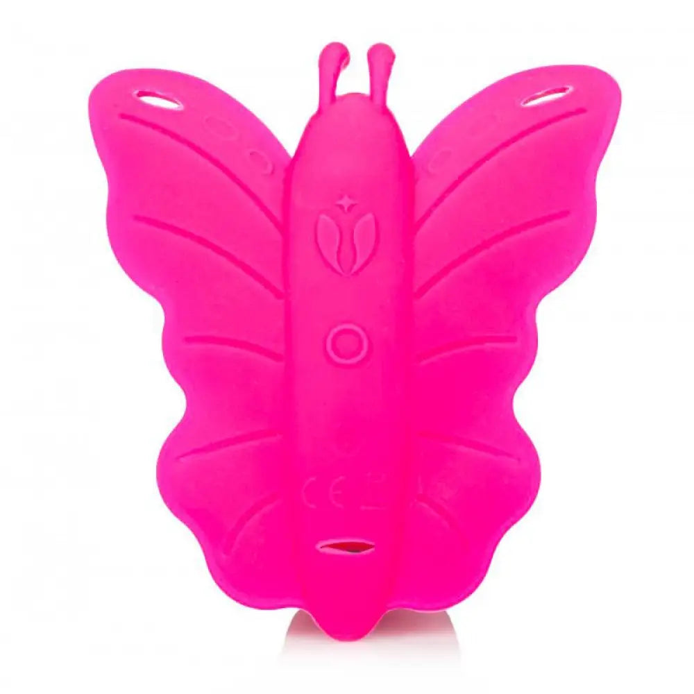 Pink jelly vibrating strap on with butterfly clit stim - peaches and screams