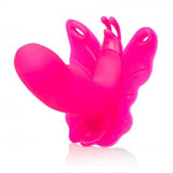 Pink jelly vibrating strap on with butterfly clit stim - peaches and screams