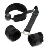 Rimba black breathable mouth gag with padded cuffs - peaches and screams