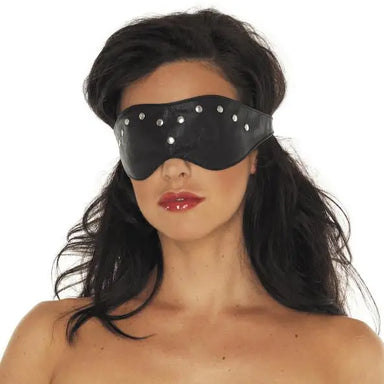Rimba Black Leather Bondage Blindfold With Silver Stud Detail - Peaches and Screams