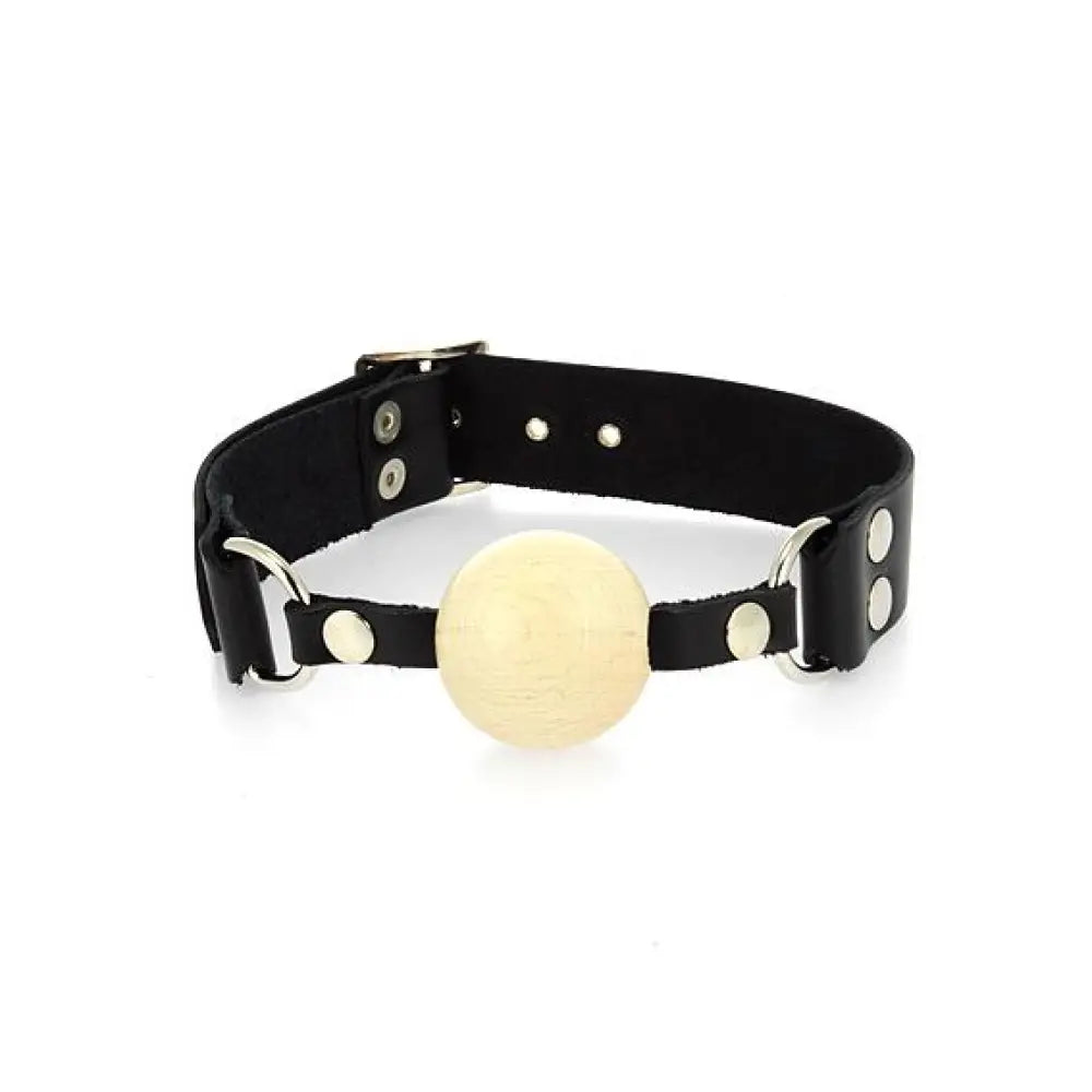 Rimba leather gag with wooden ball and buckles - peaches and screams