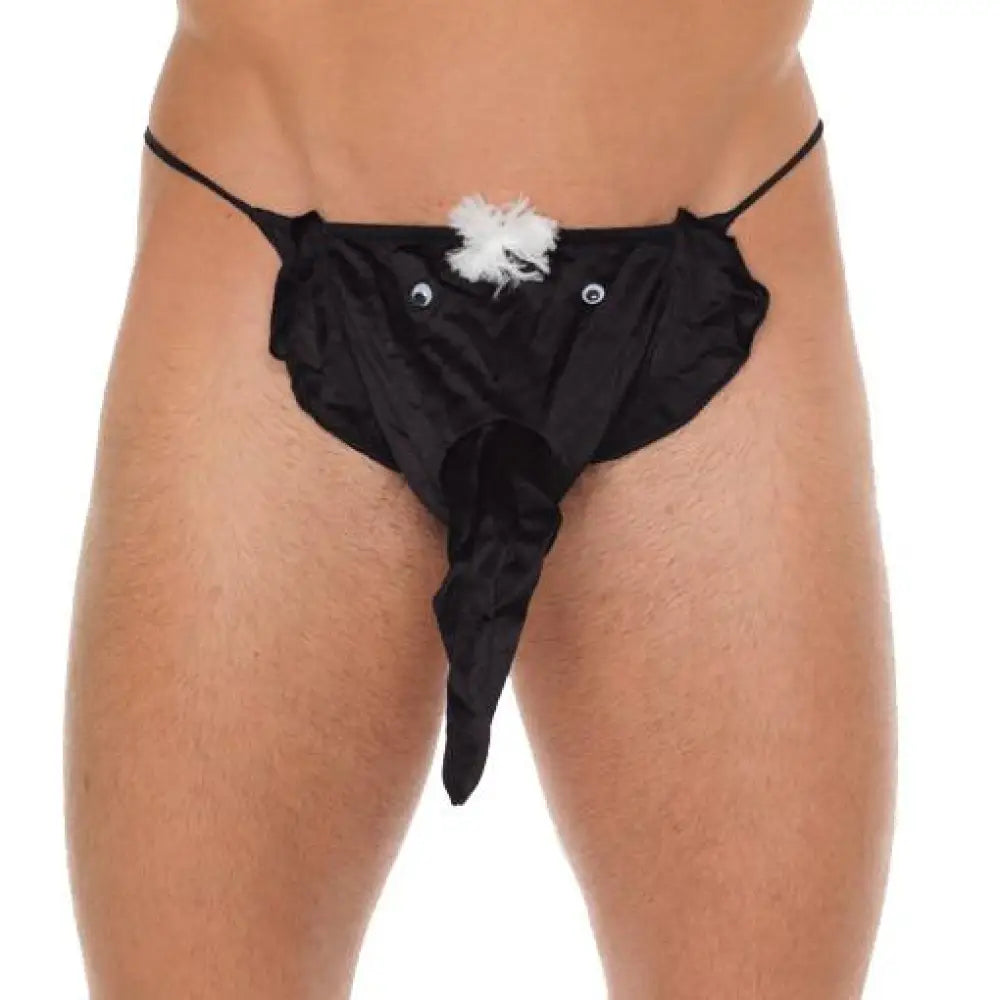 Rimba mens black g string with elephant animal pouch - peaches and screams
