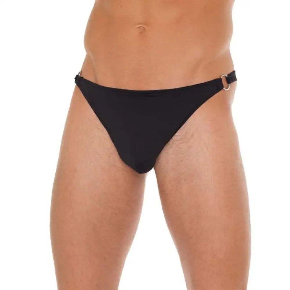 Rimba mens black g string with metal hoop connectors - peaches and screams