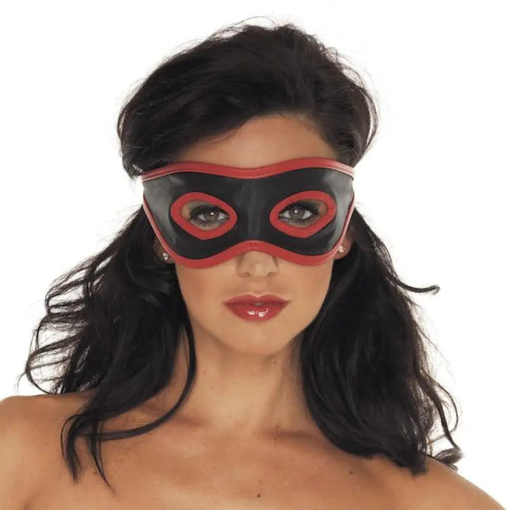 Rimba red and black leather open eye mask with buckles - peaches and screams