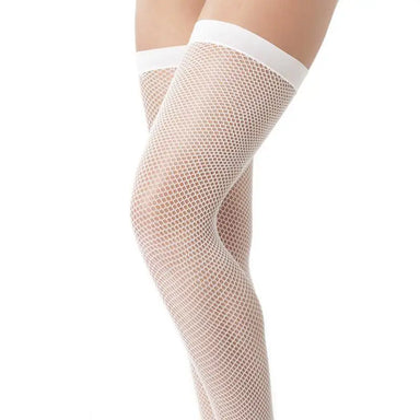 Rimba Stretchy Sexy White Fine Thigh - high Fishnet Stockings - Peaches and Screams