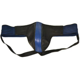 Rouge garments black and blue leather jockstrap for men - x large - peaches and screams