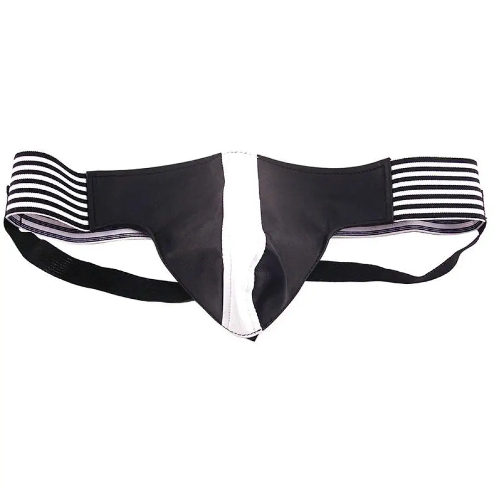 Rouge garments black and white leather jockstrap for men - medium - peaches and screams