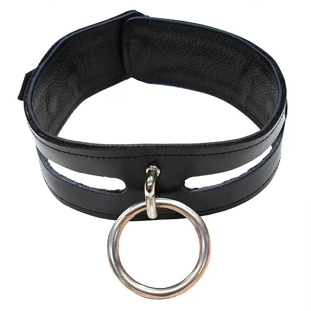 Rouge garments black leather bondage collar for bdsm couples - peaches and screams