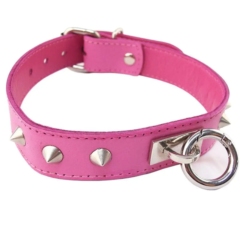 Rouge garments pink leather o ring studded collar - peaches and screams