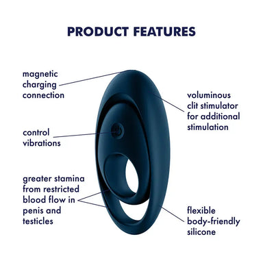 Satisfyer Pro Silicone Blue Rechargeable Duo Cock Ring For Him - Peaches and Screams
