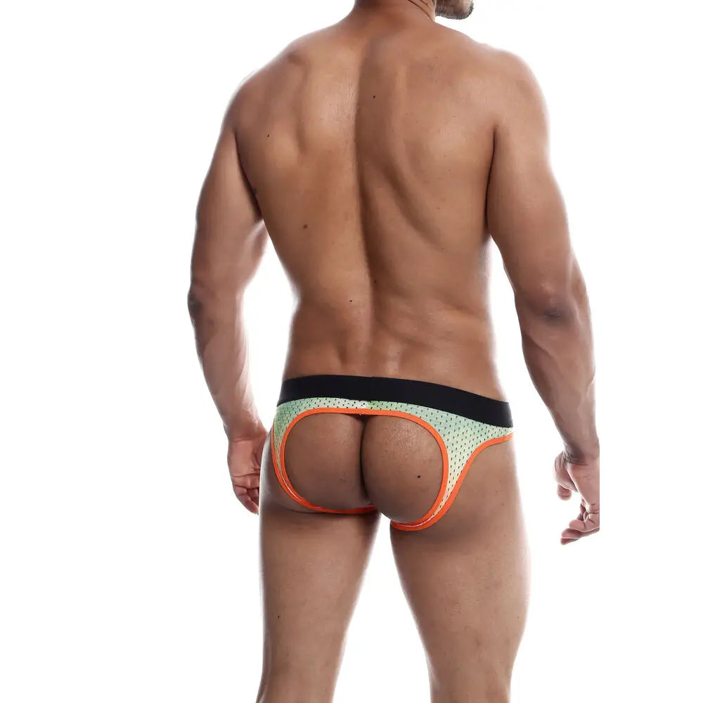 Sexy male orange open-back jockstrap with elastic waistline - small - peaches and screams