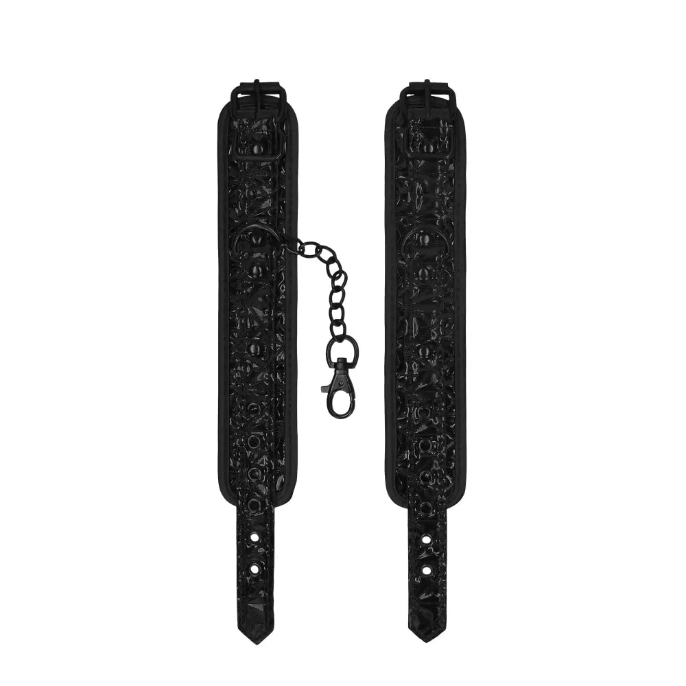 Shots luxury leather black handcuffs with adjustable straps - peaches and screams