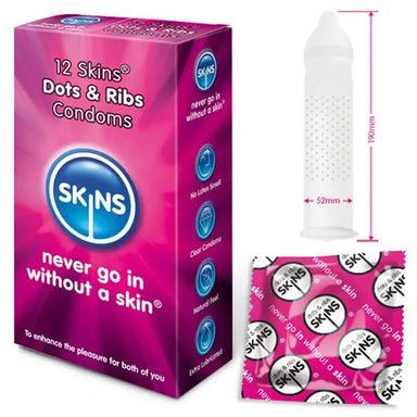 Skins Dots And Ribs Lubricated Premium Condoms 12 Pack - Peaches and Screams