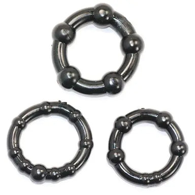 Stretchy Black Beaded Set Of 3 Cock Rings For Him - Peaches and Screams