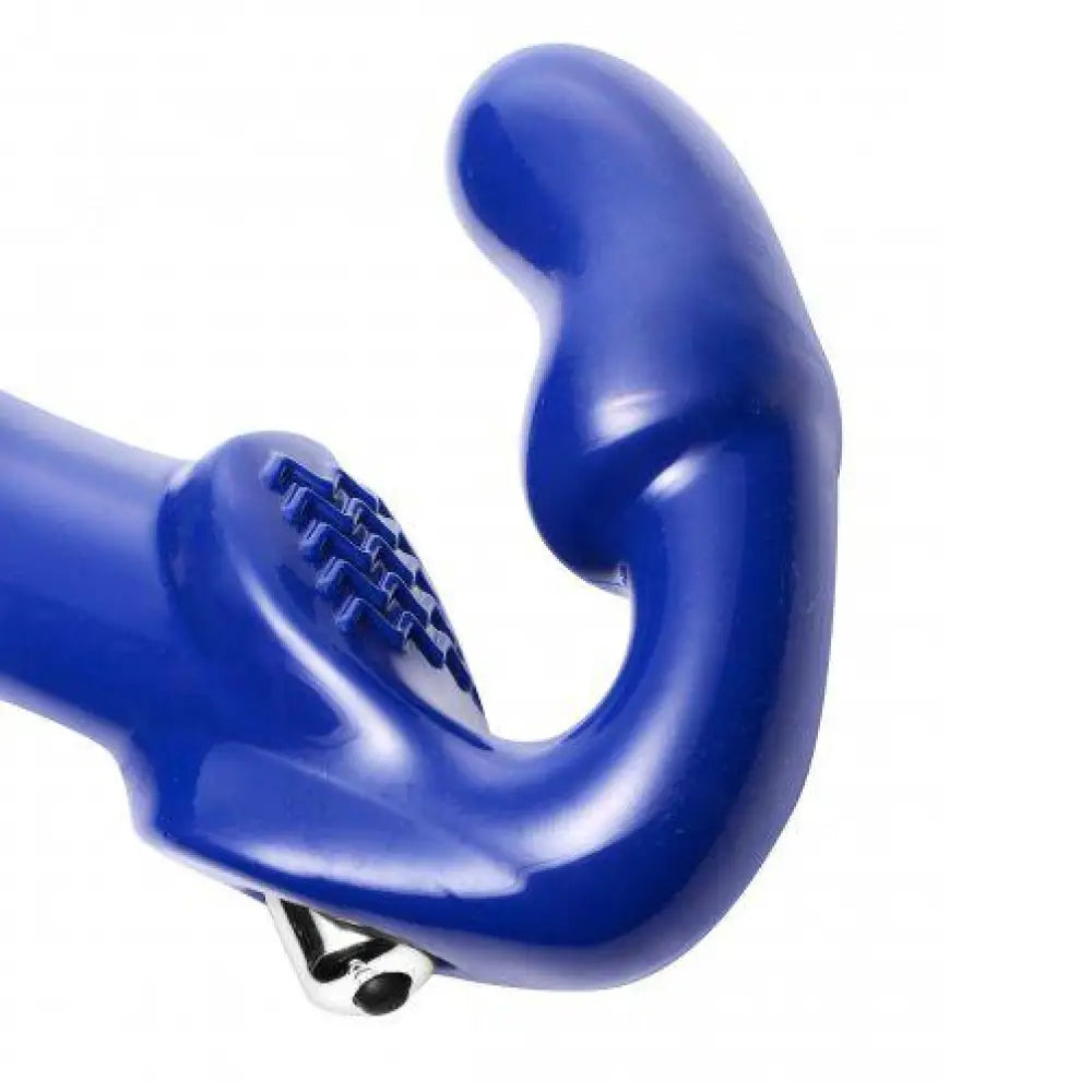 10 inch blue vibrating strapless strap on for couples - peaches and screams