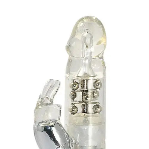 10-inch Silver Rabbit Vibrator with Metal Beads and 7-settings - Peaches and Screams