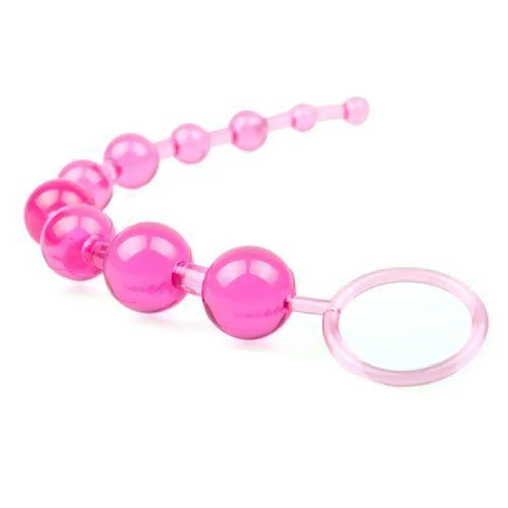 11.75-inch Jelly Pink Bendable Large Anal Beads with Finger Loop - Peaches and Screams