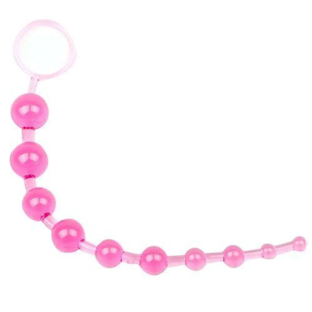 11.75-inch Jelly Pink Bendable Large Anal Beads with Finger Loop - Peaches and Screams