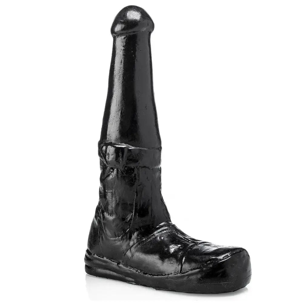 13 inch army boot shaped massive black dildo 3 inch girth - peaches and screams