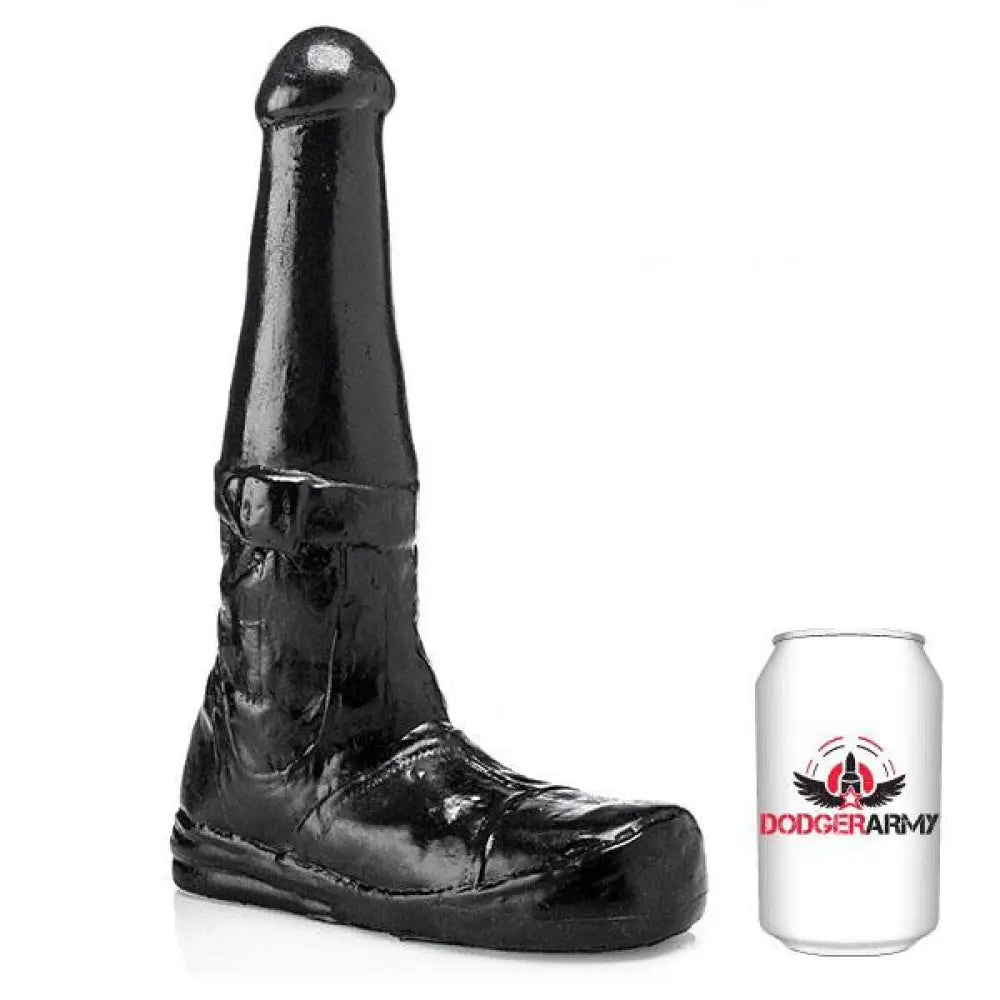 13 inch army boot shaped massive black dildo 3 inch girth - peaches and screams