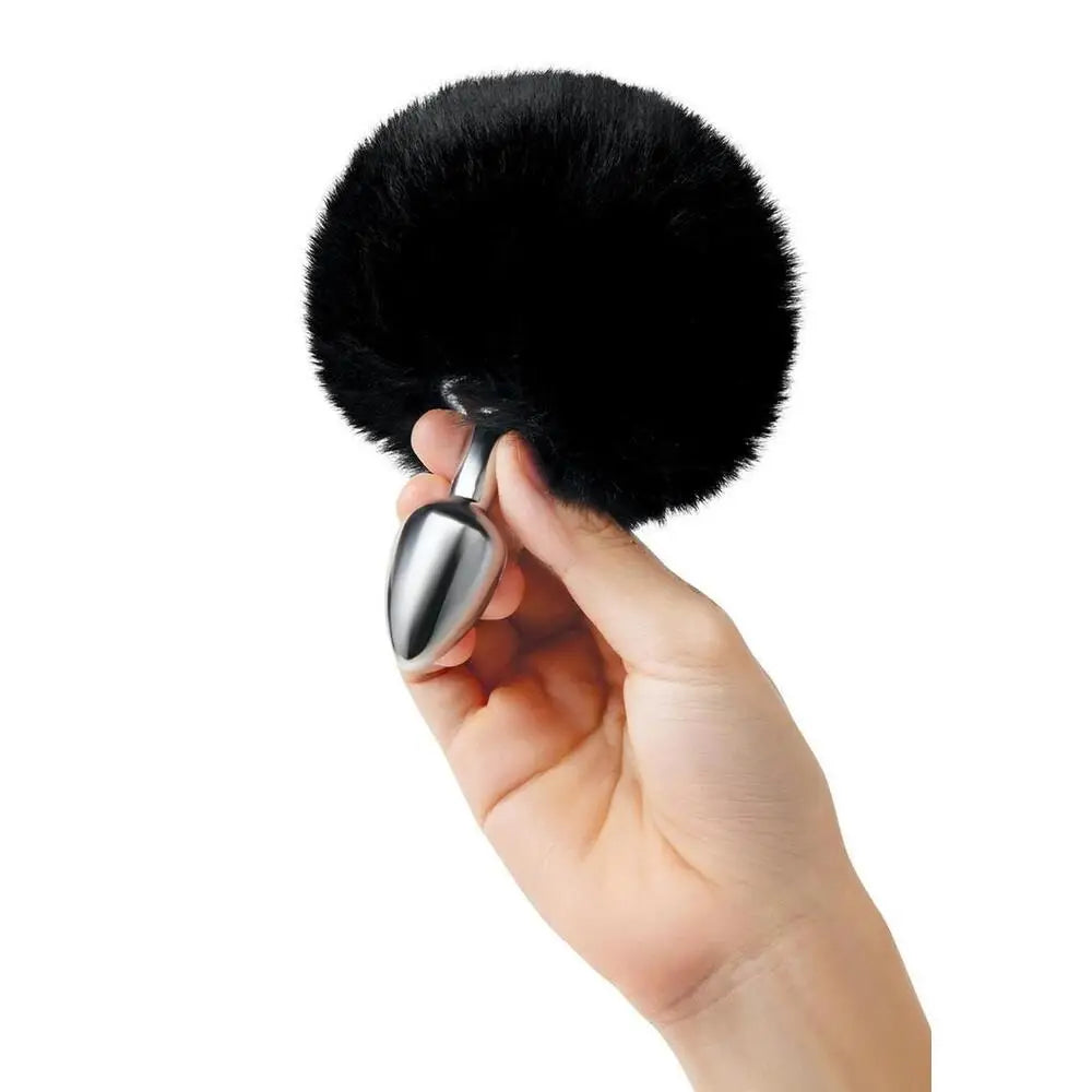 2.7 Inches Furry Tales Black Bunny Tail Butt Plug - Peaches and Screams