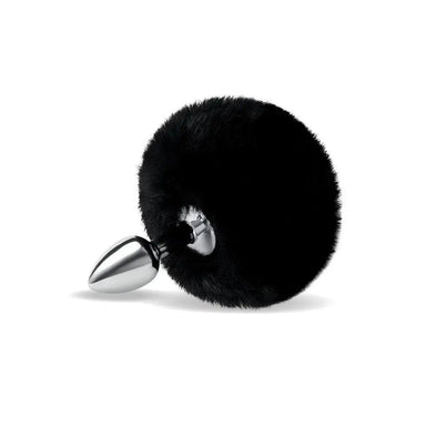2.7 Inches Furry Tales Black Bunny Tail Butt Plug - Peaches and Screams
