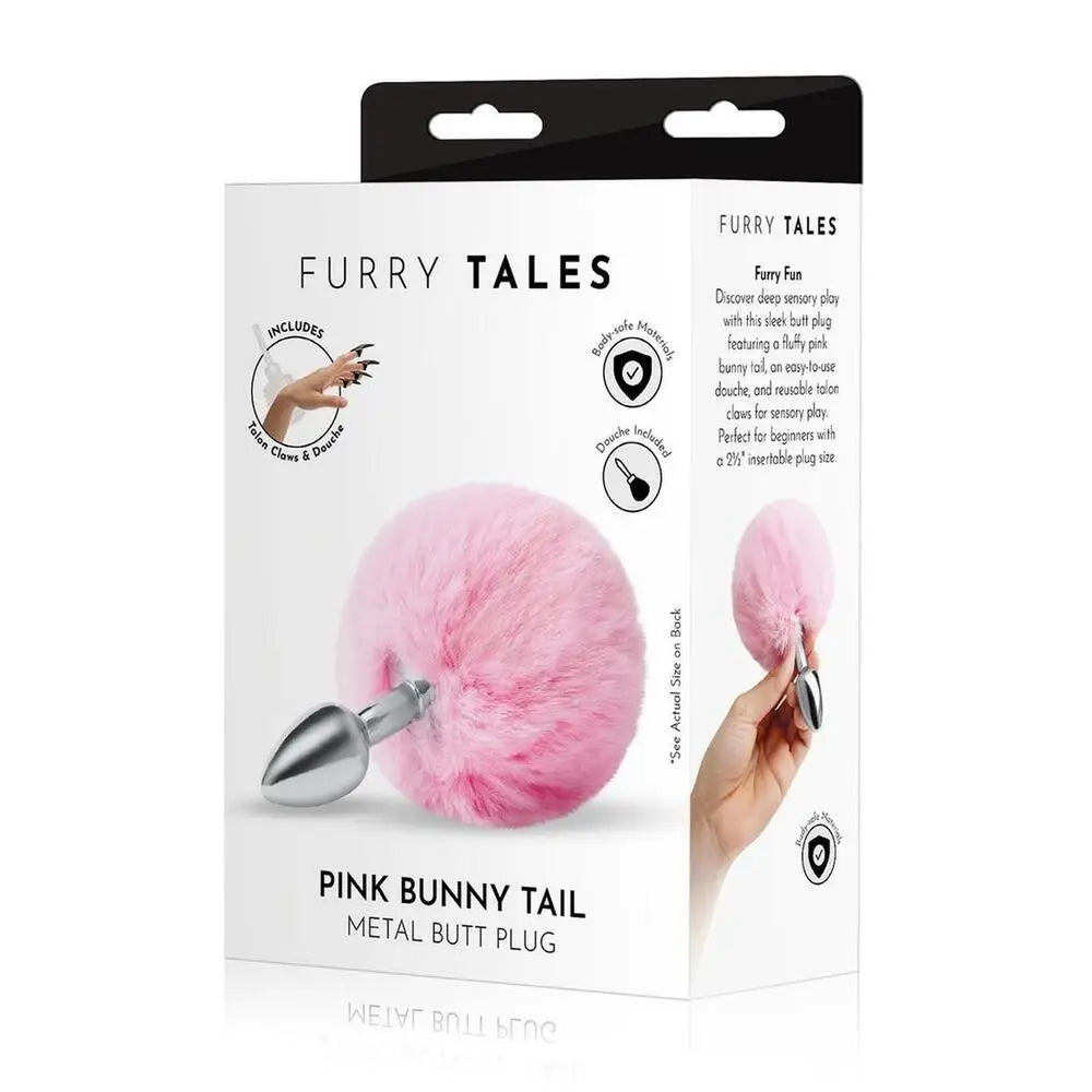 2.7 Inches Furry Tales Pink Bunny Tail Butt Plug - Peaches and Screams
