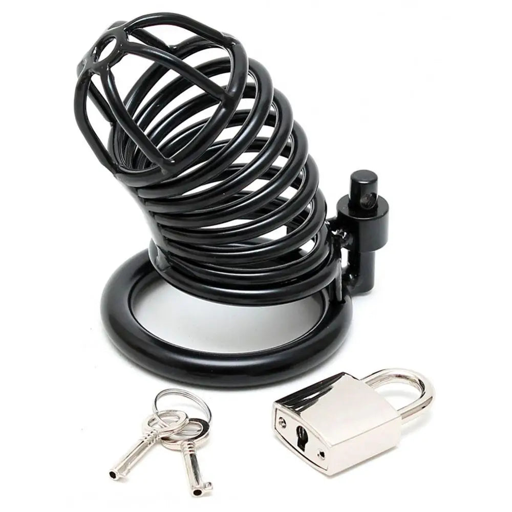 3 inch rimba black metal chastity device with padlock - peaches and screams