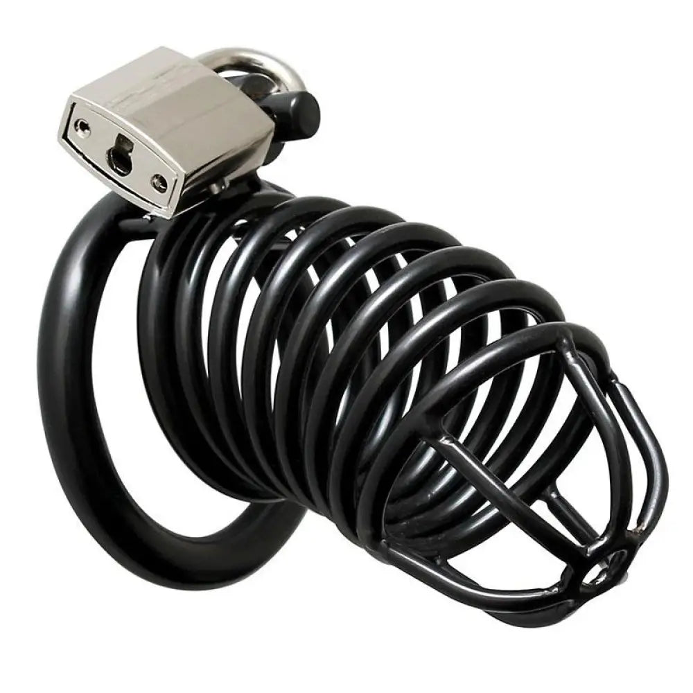 3 inch rimba black metal chastity device with padlock - peaches and screams