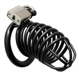 3 inch rimba black metal chastity device with padlock - peaches and screams