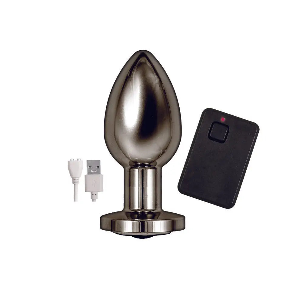 3-inch stainless steel black rechargeable vibrating butt plug - peaches and screams