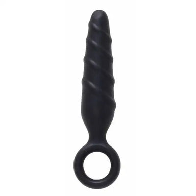 4-inch Nmc Ltd Swirled Silicone Small Butt Plug with Finger Loop - Peaches and Screams