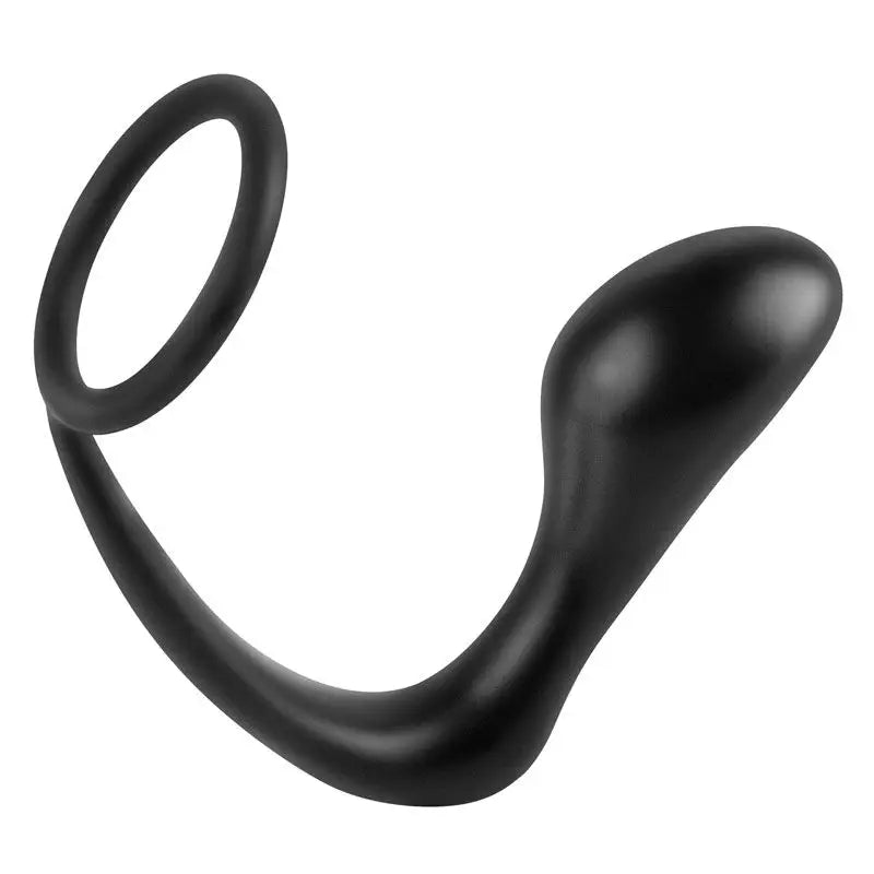 4-inch Pipedream Silicone Black Prostate Massager With Cock Ring - Peaches and Screams