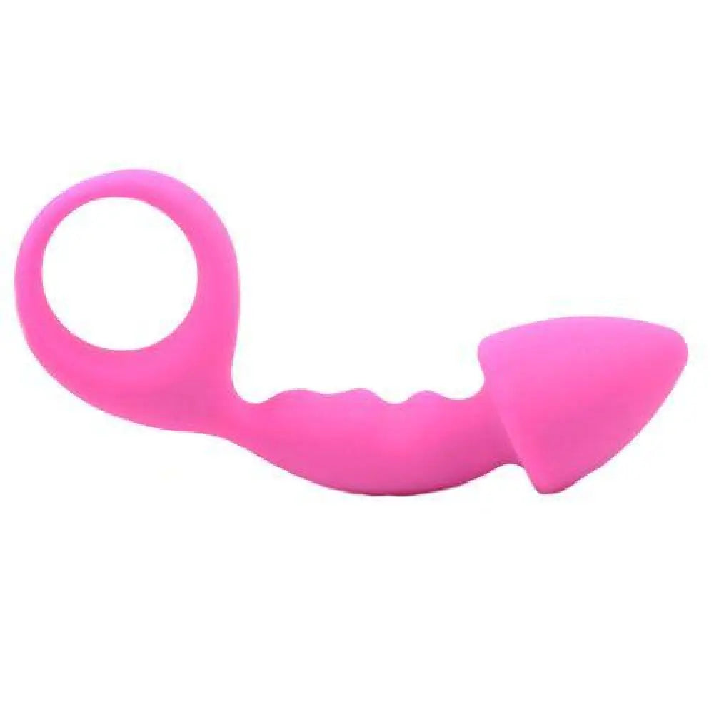4 inch silicone pink bendable butt plug with retrieval ring - peaches and screams