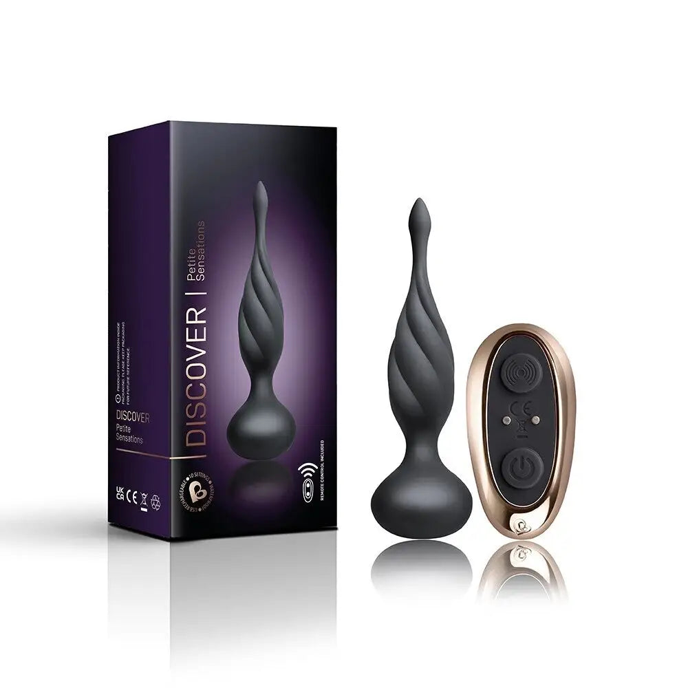5.5-inch Rocks off Silicone Black Rechargeable Butt Plug with Remote - Peaches and Screams