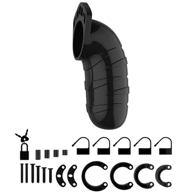 5.5 Inch Shots Black Male Chastity Cage with Padlock - Peaches and Screams