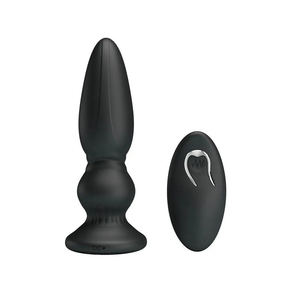 5-inch silicone black powerful rechargeable vibrating butt plug - peaches and screams