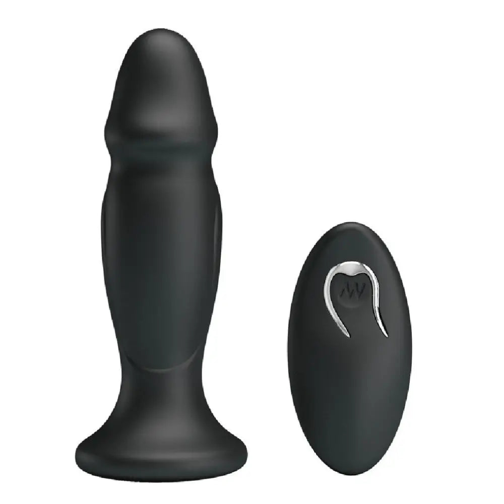5 inch silicone black powerful waterproof vibrating butt plug - peaches and screams