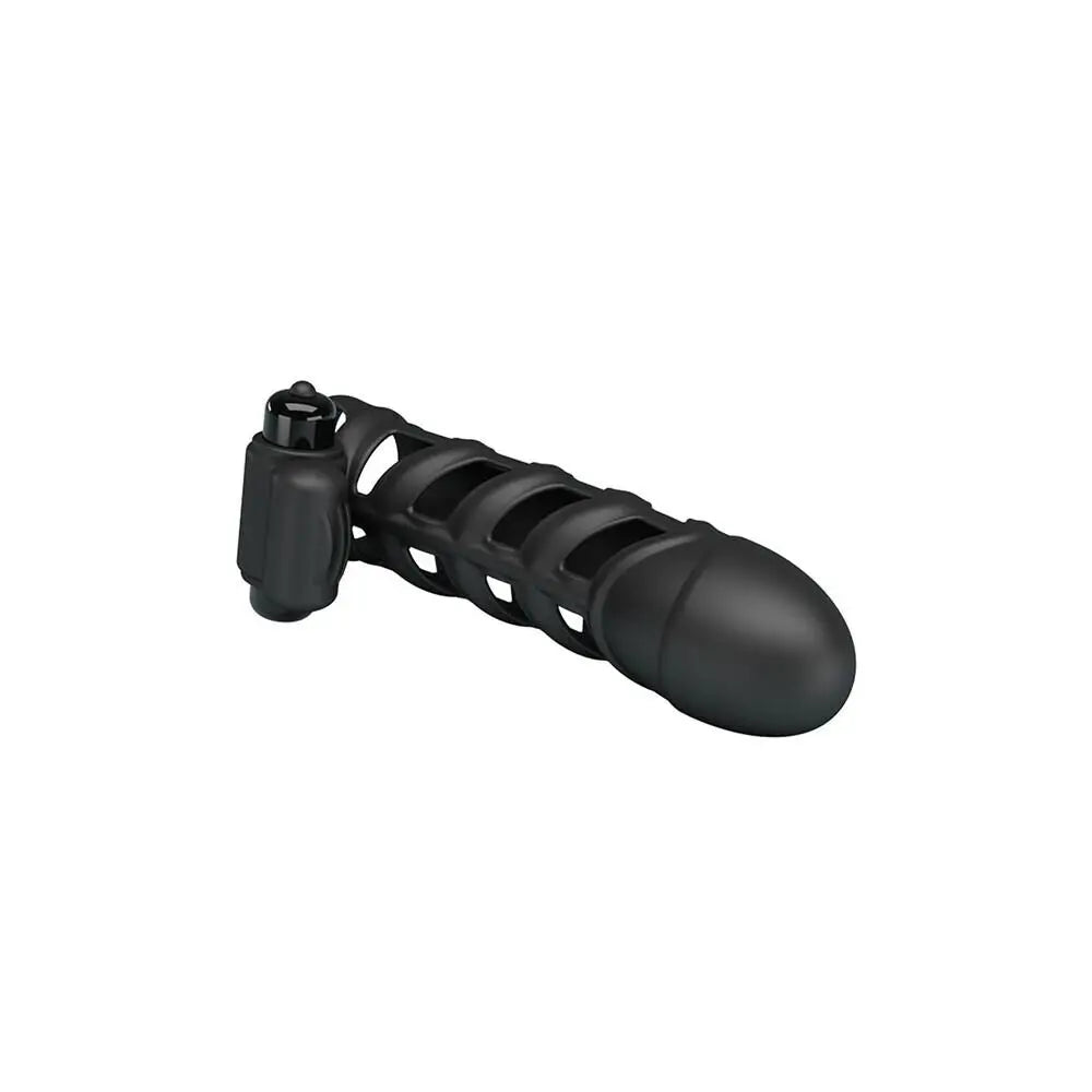 6.5 inch silicone black multi speed vibrating penis sleeve - peaches and screams