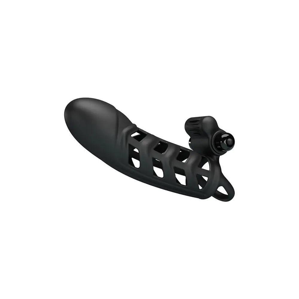 6.5 inch silicone black multi speed vibrating penis sleeve - peaches and screams